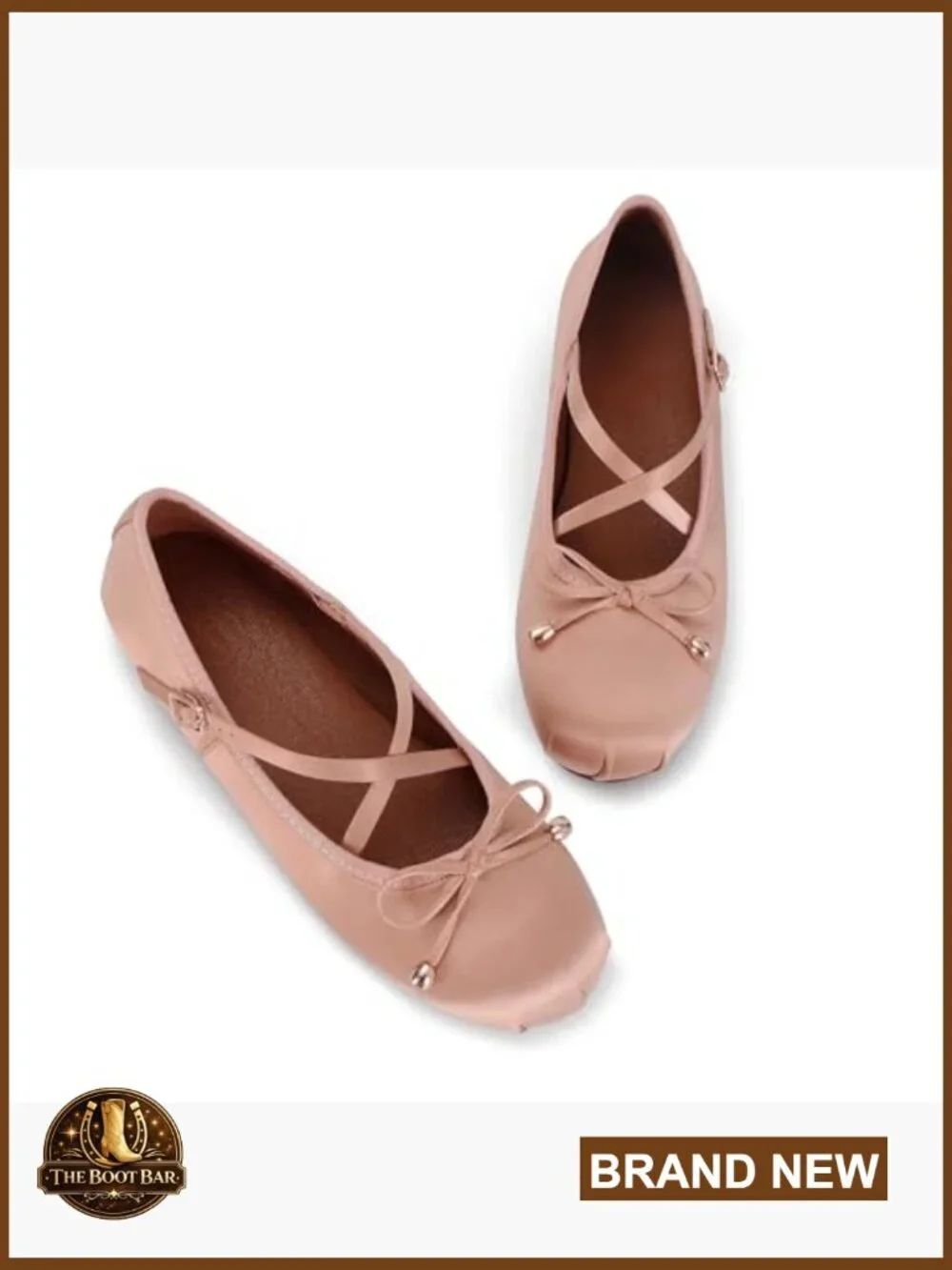 Satin Ballet Flats with Bow and Adjustable Strap